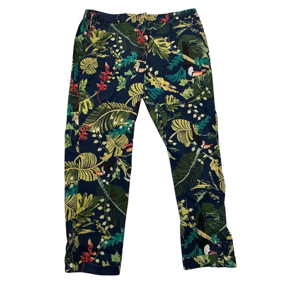 Chico's Pants - Chico's Size‎ 1.5P (10) Tropical Print Ankle Pants Cuffed Navy Blue Print